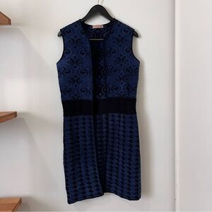 Vicedomini Italian Sleeveless Long Knit Vest in Navy Black Women's Large